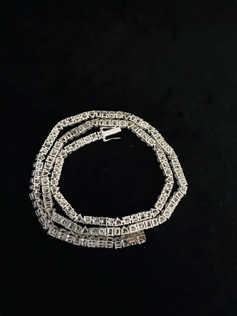 Silver diamond tennis necklace with box clasp closure