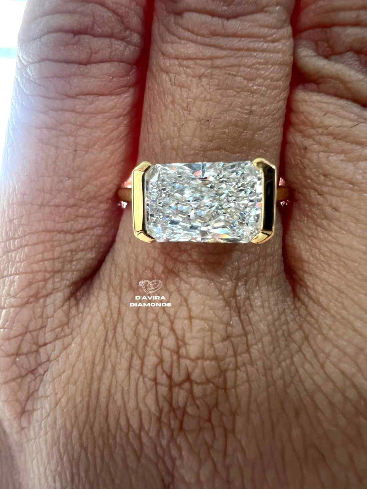 East West Radiant Cut Half Bezel Set Diamond Ring