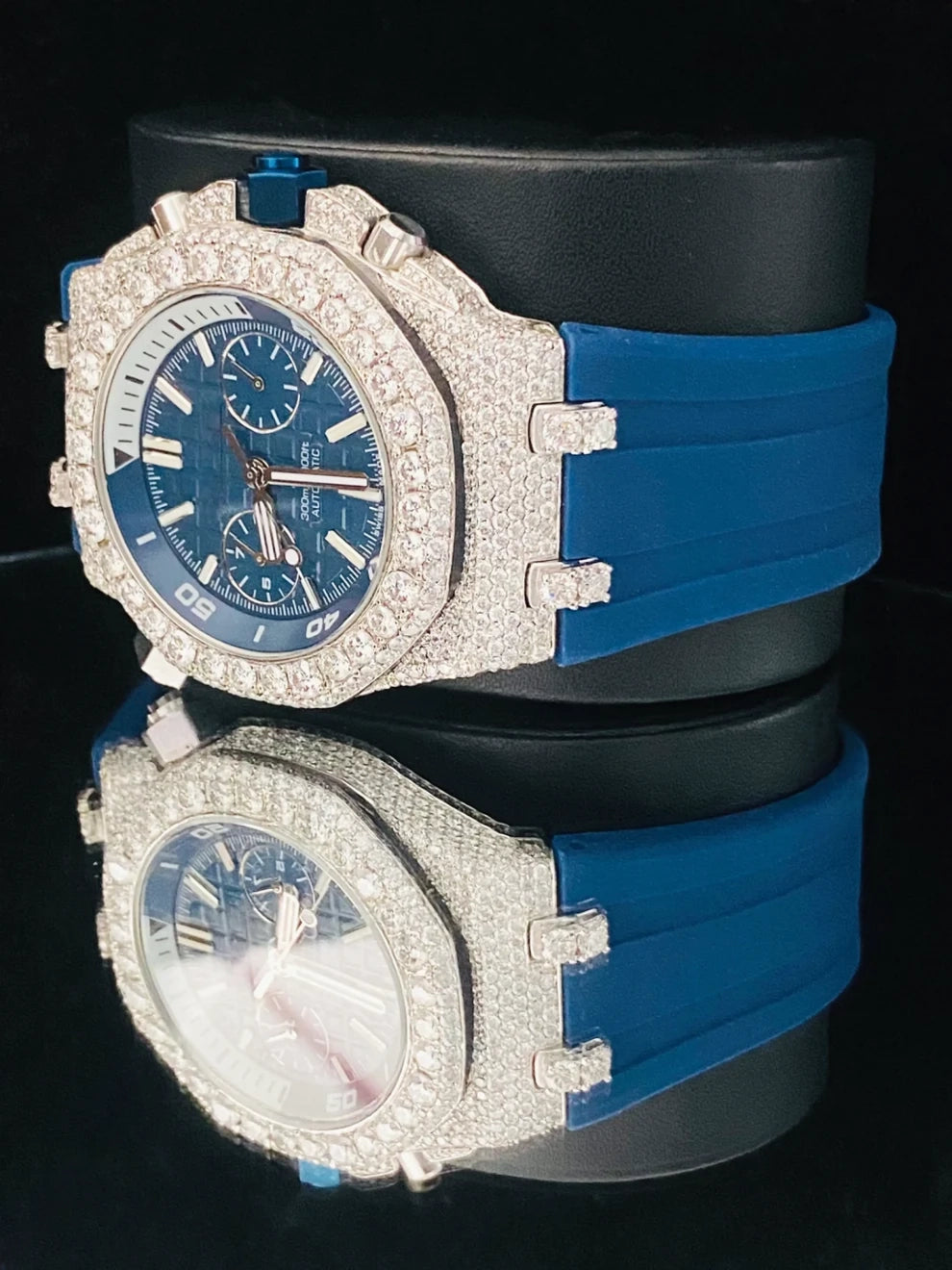 Bezel Dial Royal Blue Silicon Strap Hip Hop Moissanite Watch