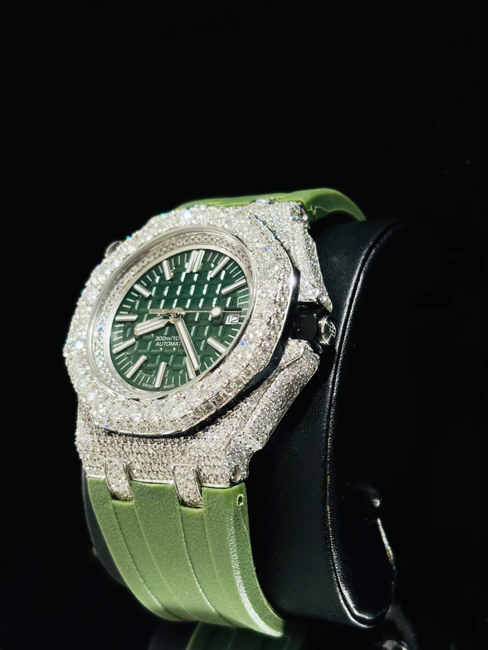 Green Dial VVS Moissanite Stainless Steel Bezel Diamond Watch