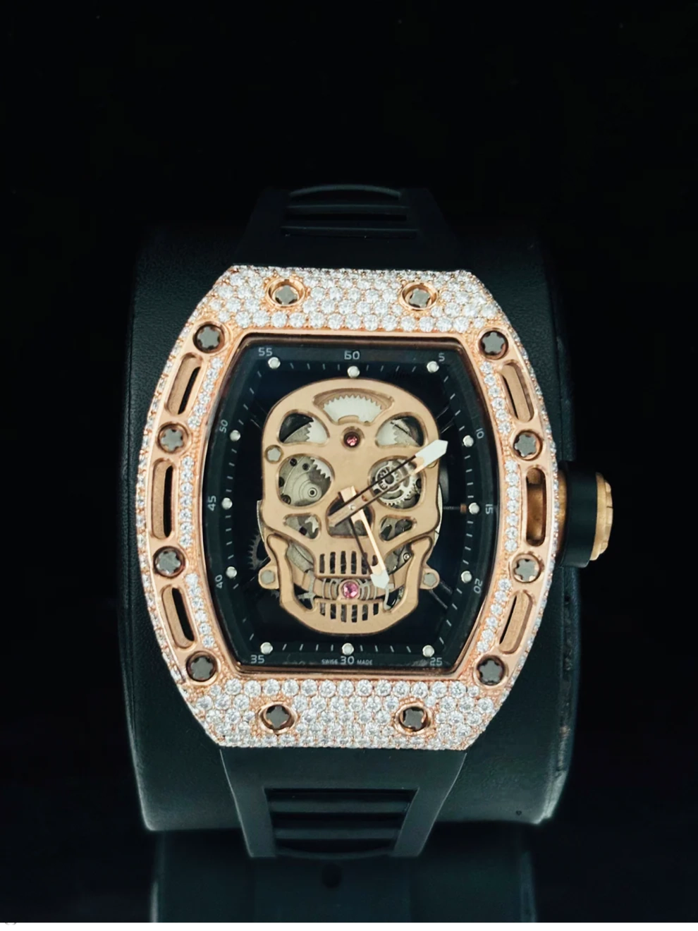 41MM Skull Dial Black Silicon Strap RM Moissanite Watch
