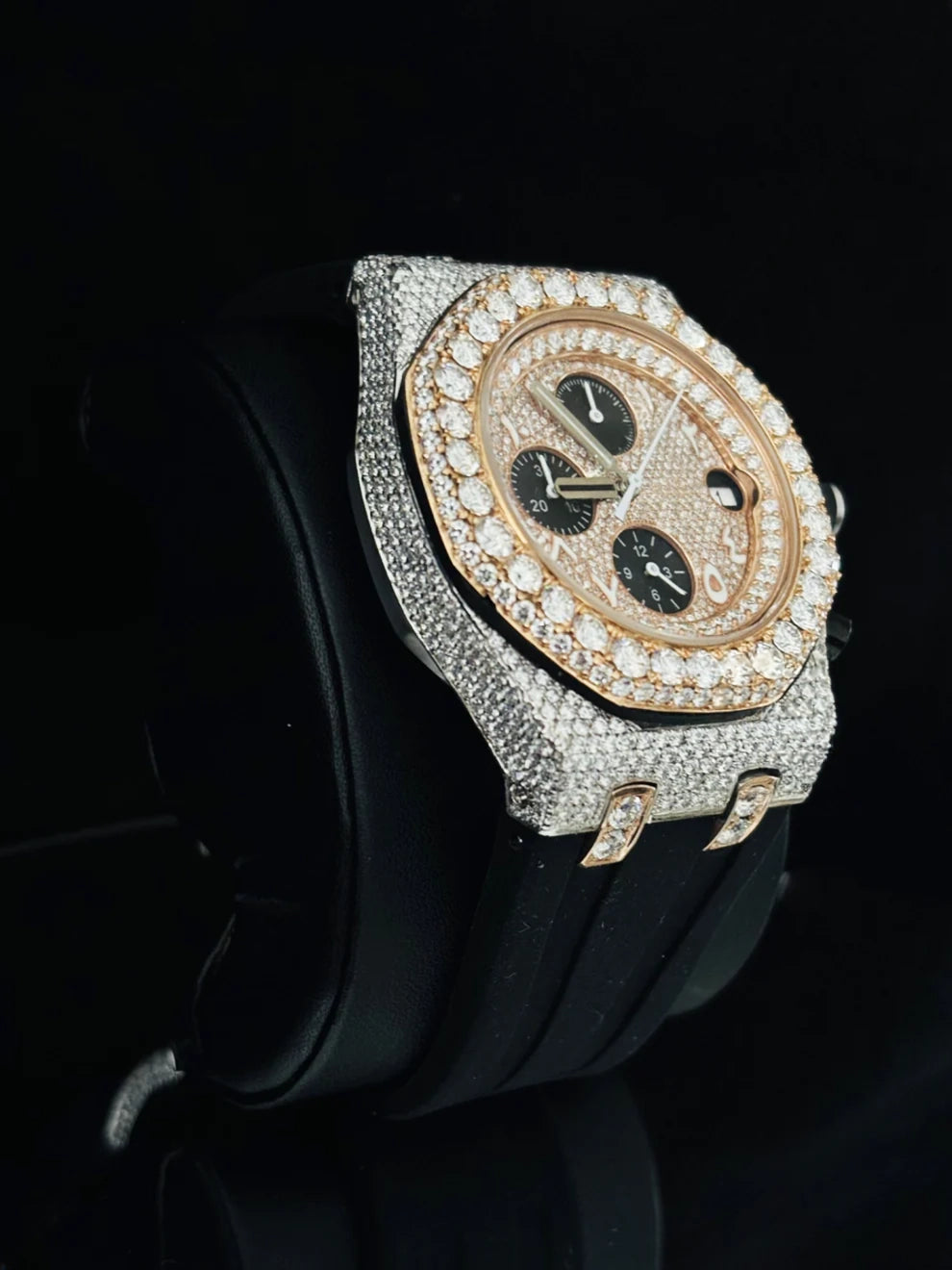 Black Rubber Straps Chronograph Moissanite Iced Out Watch
