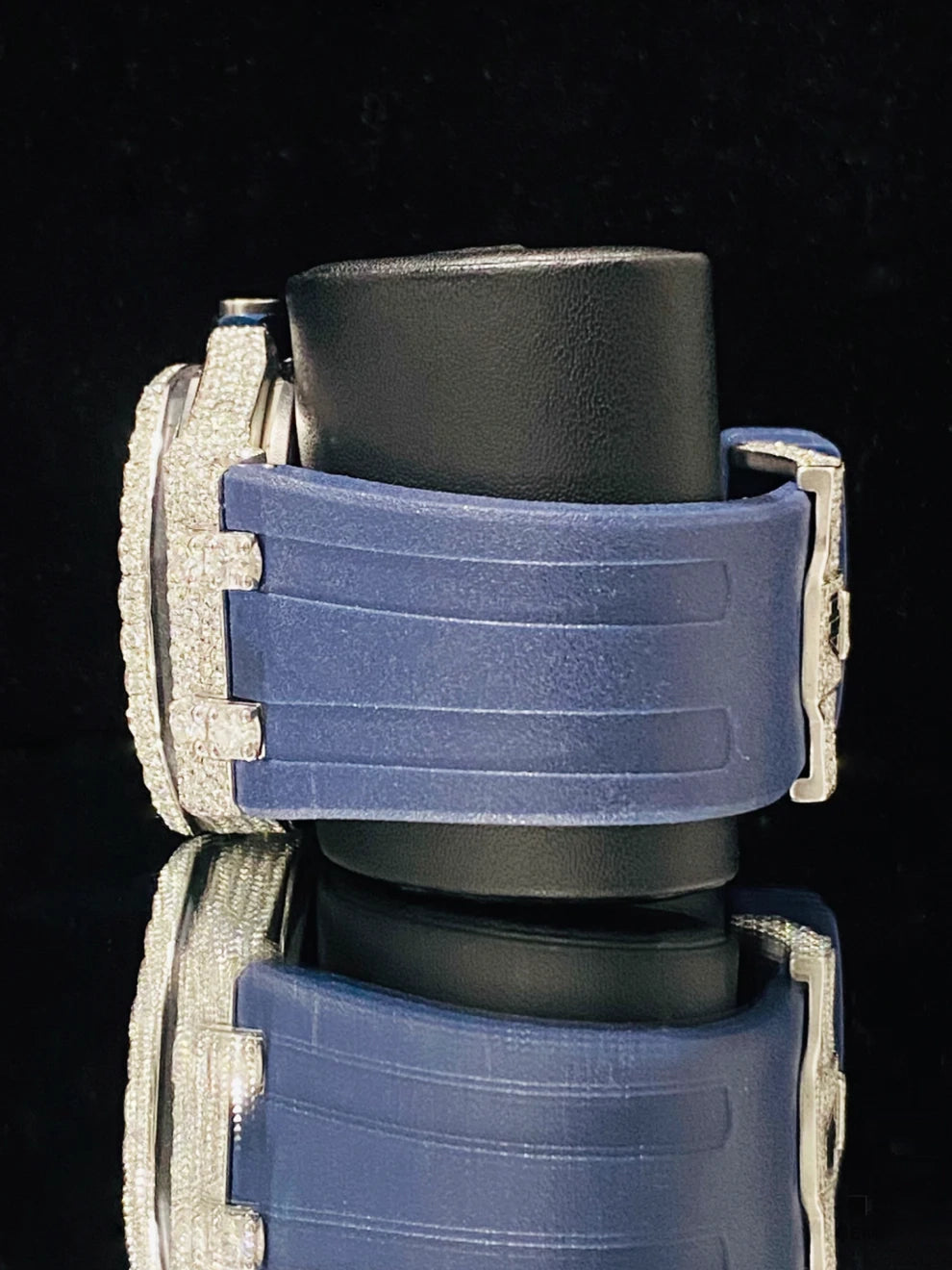 Big Bezel Moissanite Royal Blue Silicon Belt Watch