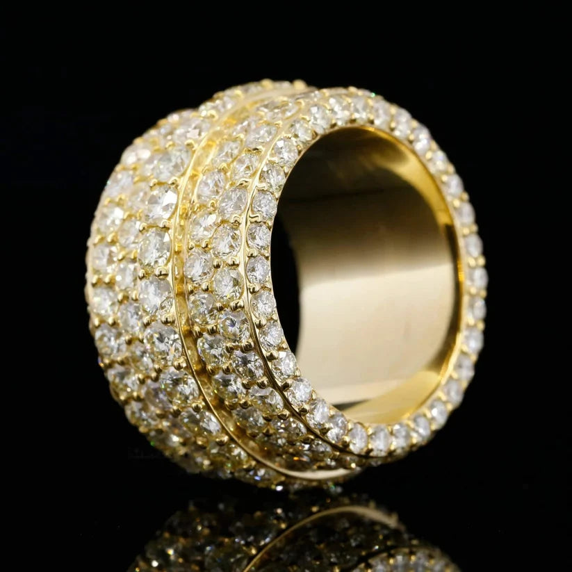 side view of the Mens hip hop style gold eternity ring with iced out pave diamonds