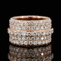 Multi-row rose gold diamond eternity band featuring five stacked rows of round-cut pave diamonds
