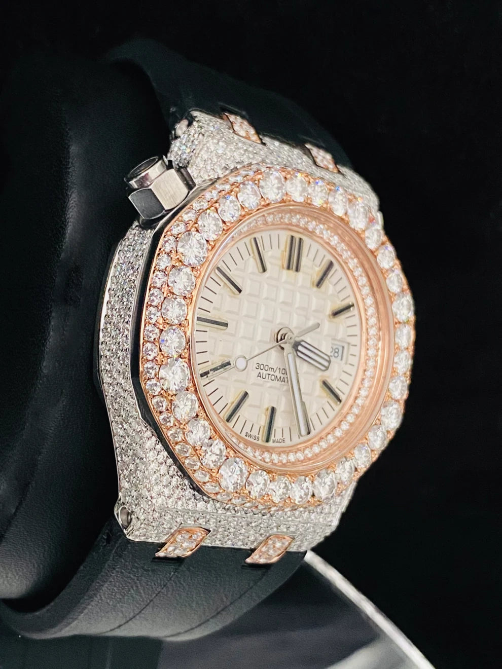 Black Silicon Strap Iced Hip Hop Moissanite Bling Watch