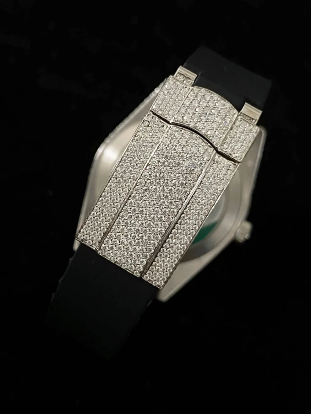 Elegant Half Iced Out VVS Moissanite Watch With Black Silicon Straps