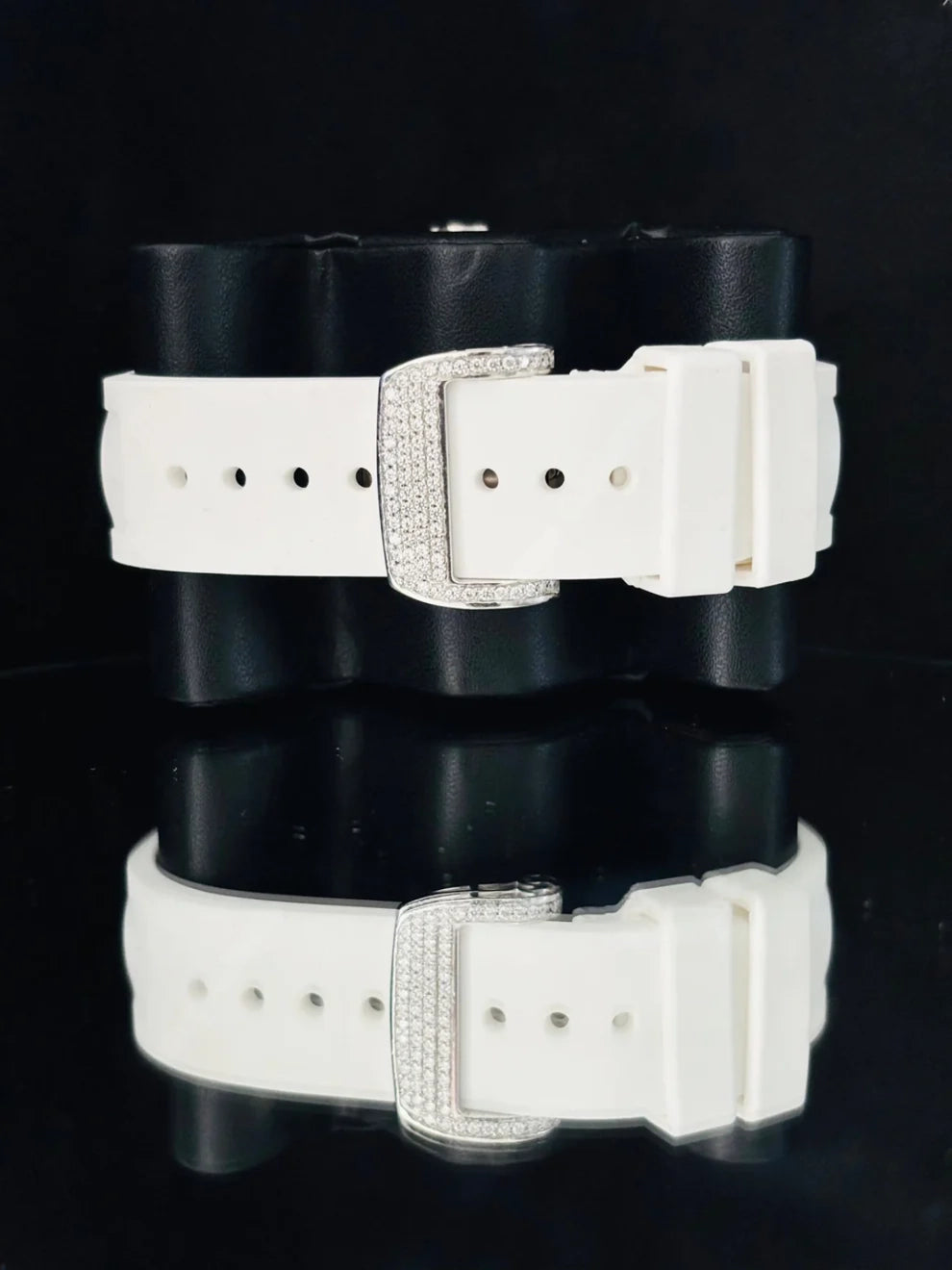 41MM White Rubber Strap Skeleton Moissanite Watch