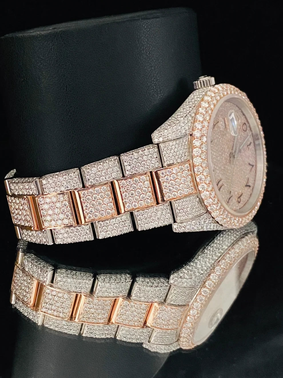 Men's Arabic Number Two Tone Fully Ice Moissanite Watch