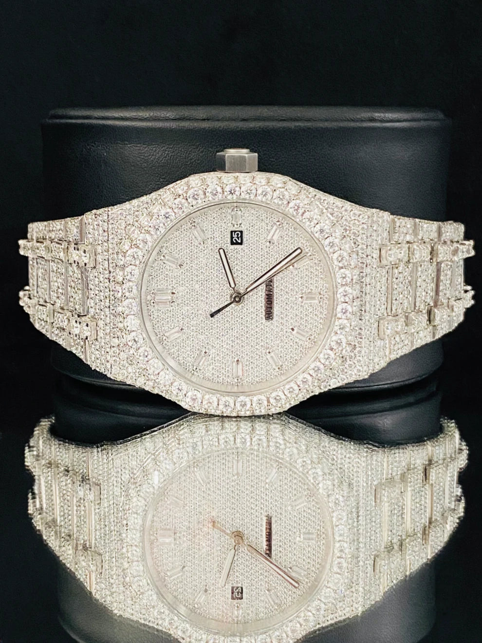 Fully Iced Out Moissanite Baguette Bar Moissanite Watch