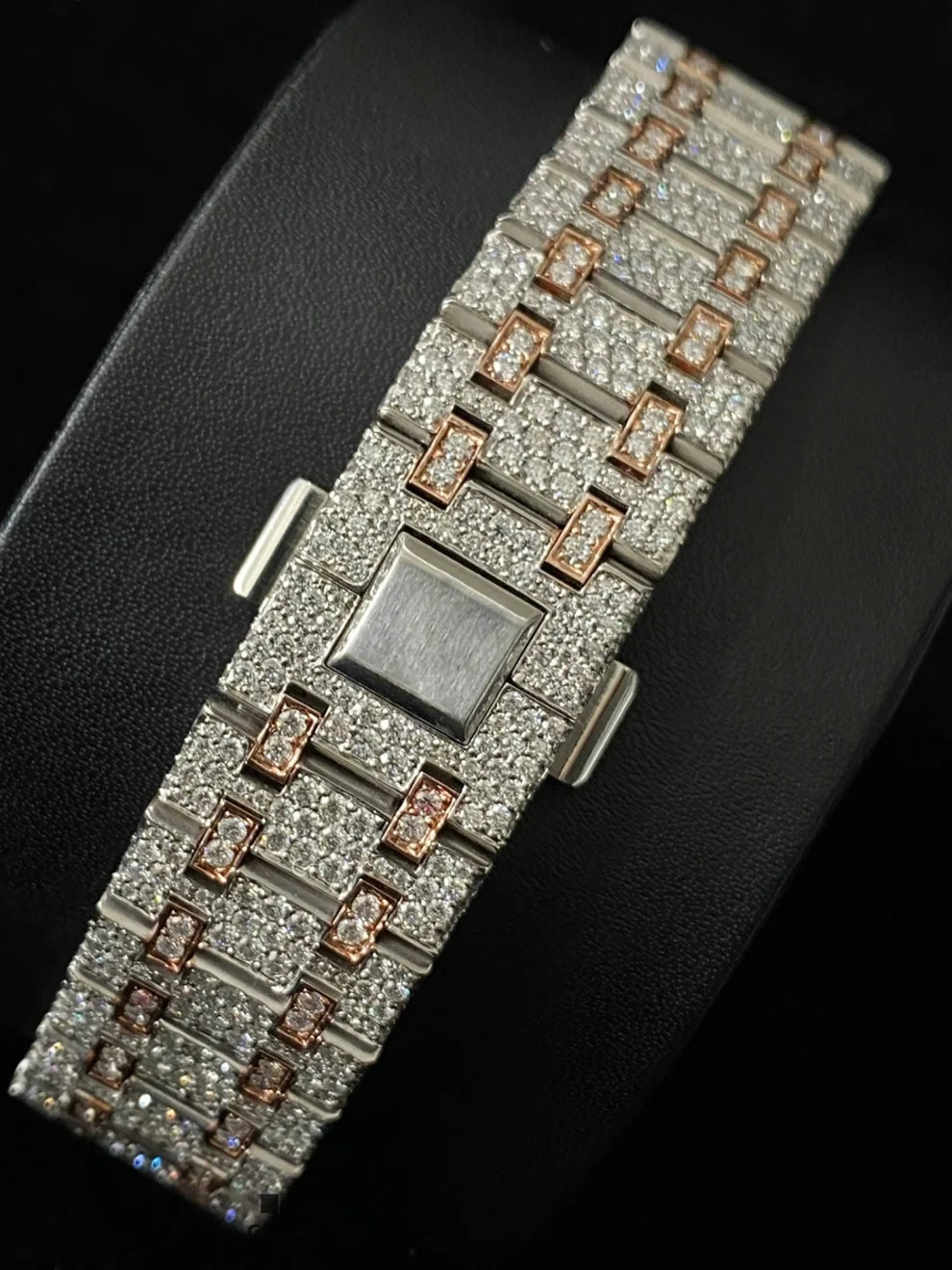 Two Tone Rose Gold Plated Skeleton Dial Moissanite Watch