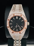 Two Tone Tapisserie Pattern Black Dial Moissanite Watch
