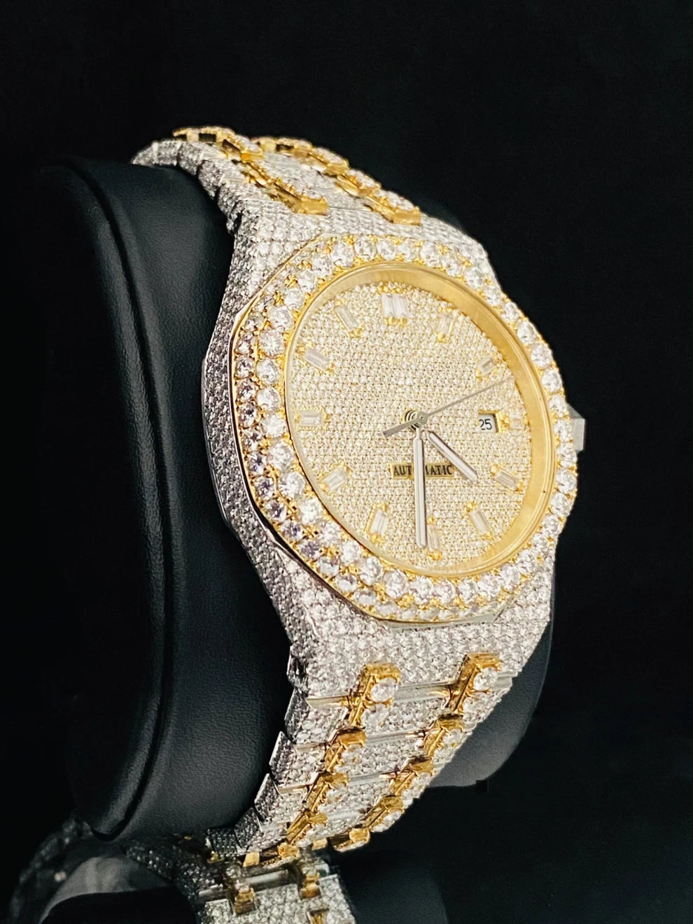 Men's Baguette Bar Fully Studded Rapper Moissanite Watch