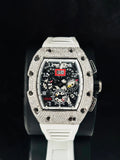 41MM White Rubber Strap Skeleton Moissanite Watch