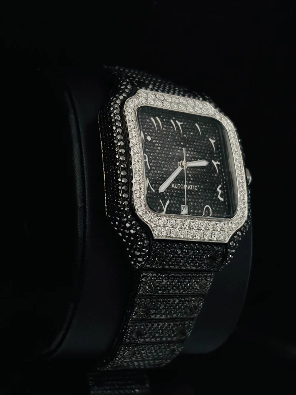 White & Black Diamond Arabic Number Automatic Watch