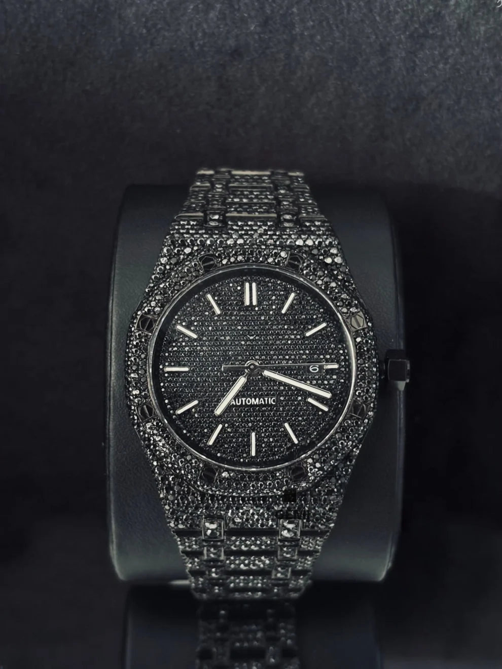 Royal Oak Fully Iced Out Onyx Black Moissanite Watch