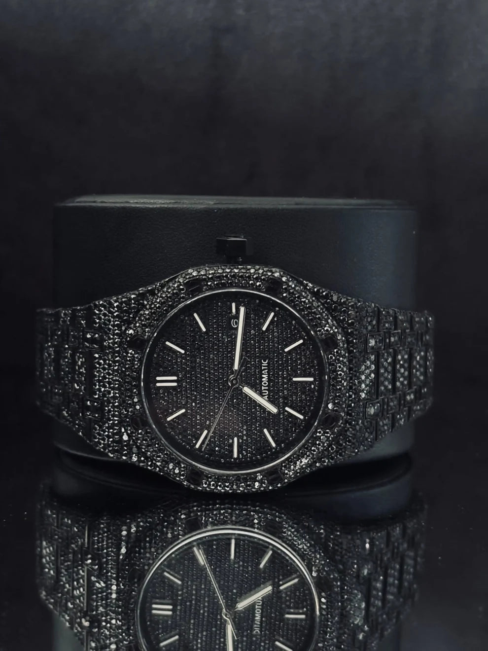 Royal Oak Fully Iced Out Onyx Black Moissanite Watch