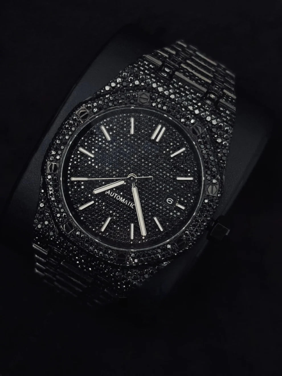 Royal Oak Fully Iced Out Onyx Black Moissanite Watch