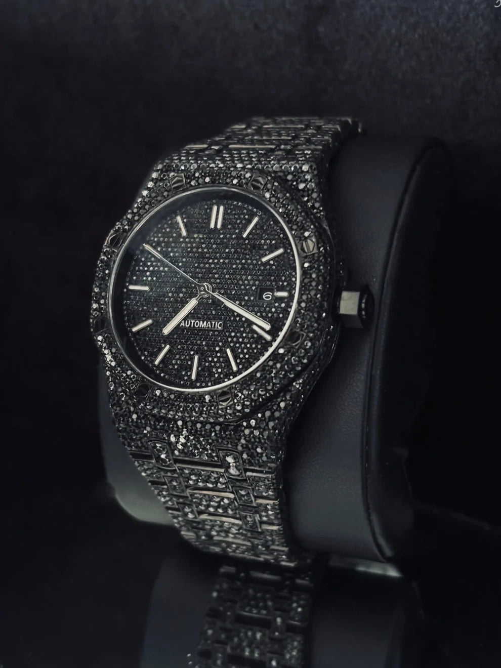 Royal Oak Fully Iced Out Onyx Black Moissanite Watch