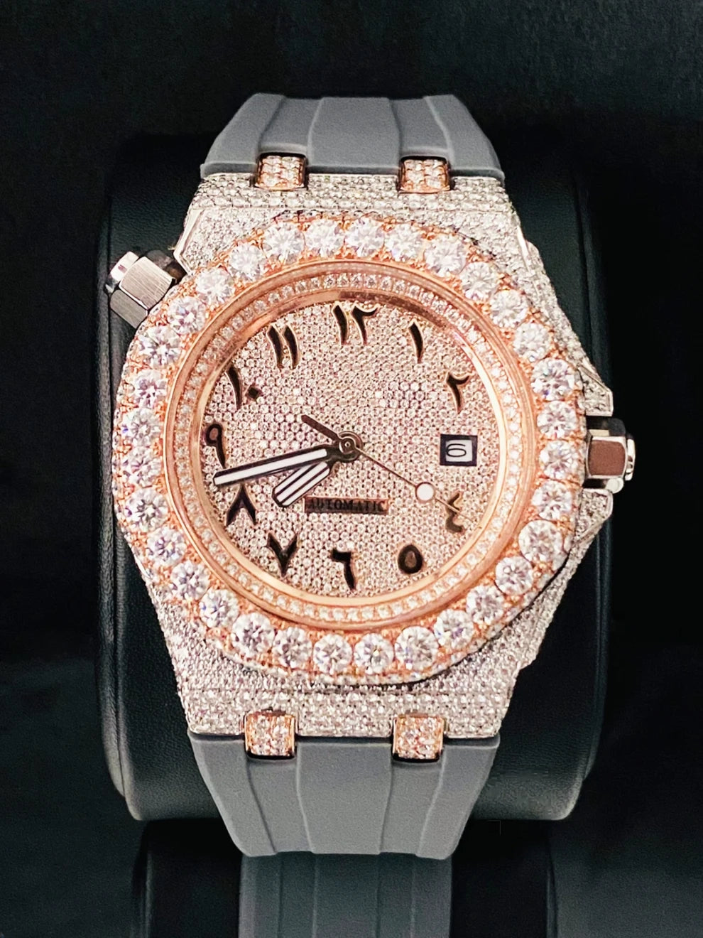 Arabic Number Big Bezel Face Dial Moissanite Watch