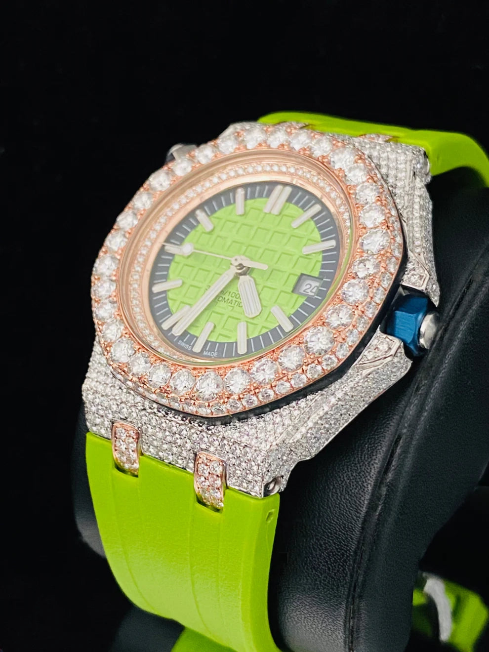 Parote Silicon Belt Round Moissanite VVS Iced Out Watch