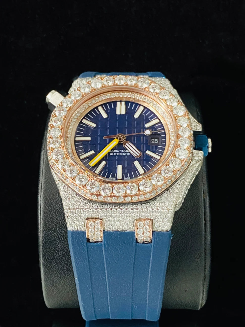 Royal Blue Fully Face Dial Iced Out VVS Moissanite Watch
