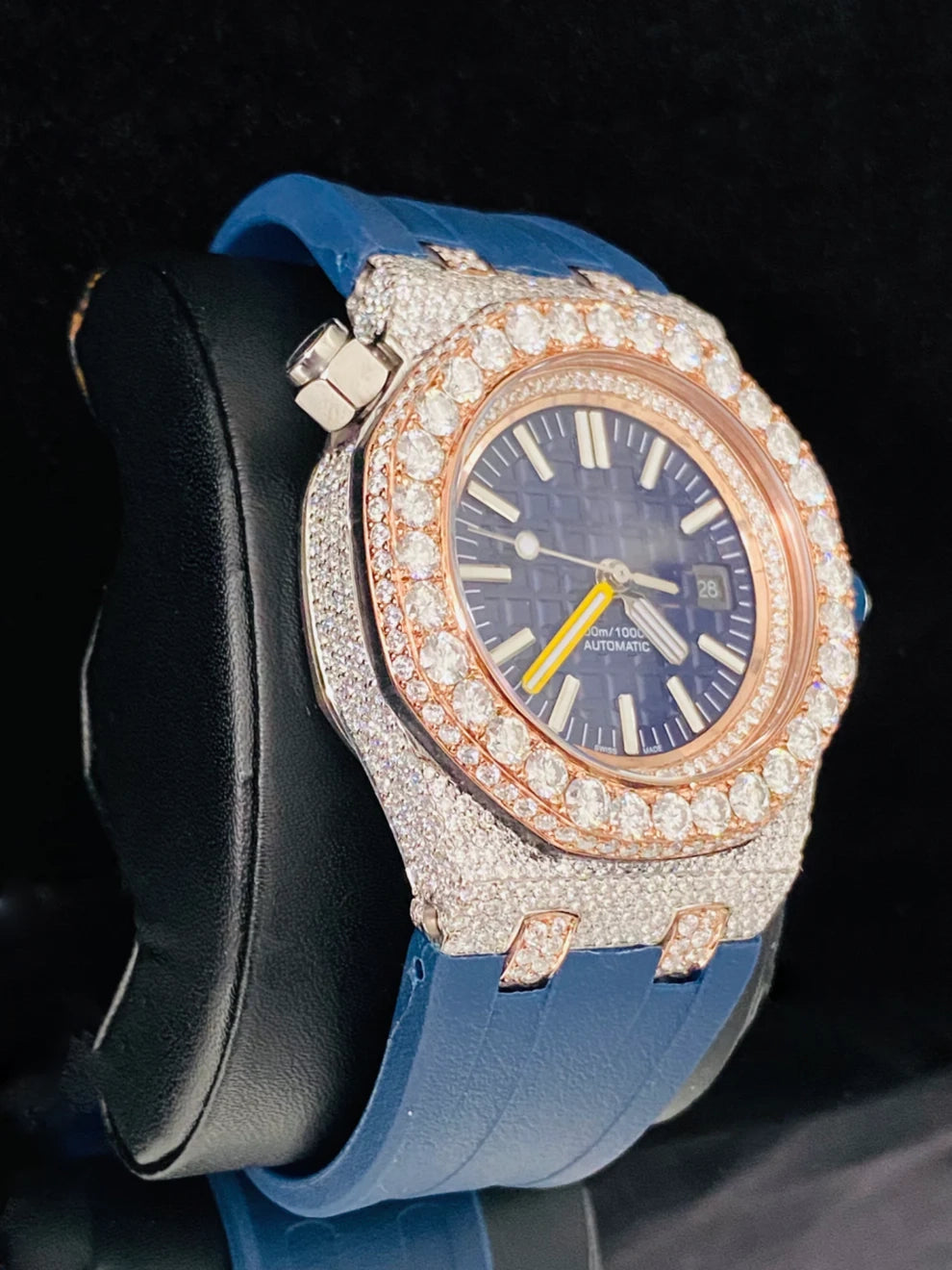 Royal Blue Fully Face Dial Iced Out VVS Moissanite Watch