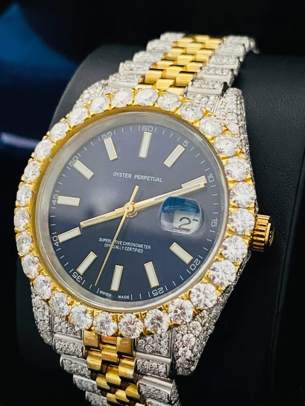 41MM Navy Blue Two Tone Fully Iced Out Moissanite Watch