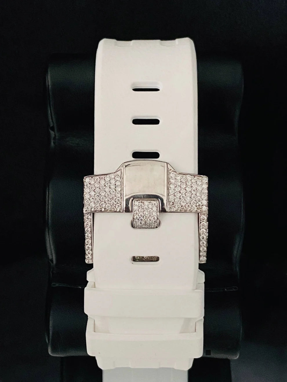 Big Bezel Iced Out Moissanite White Silicon Belt Watch