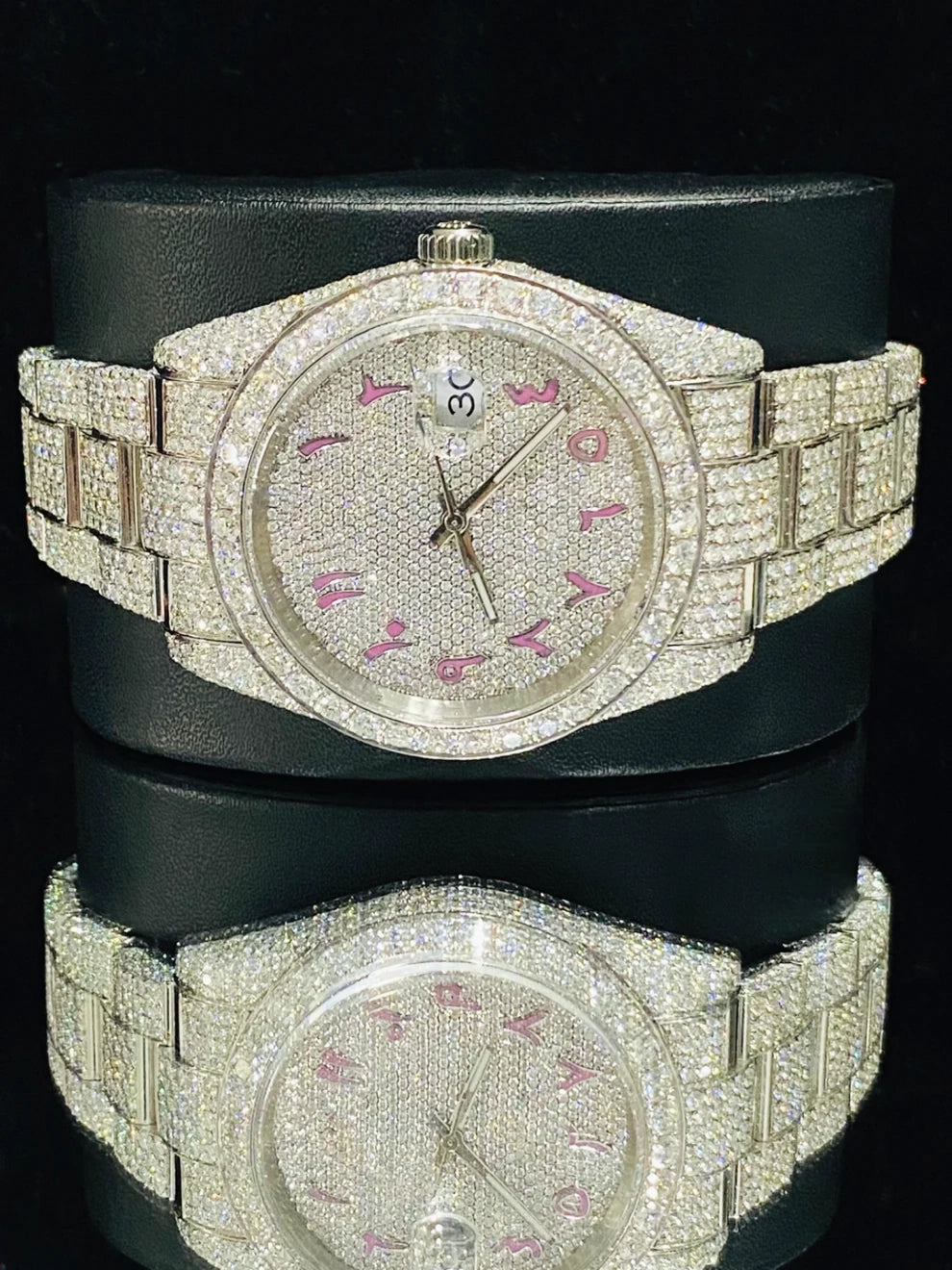 Colorful Arabic Number Full Ice Out Moissanite Watch