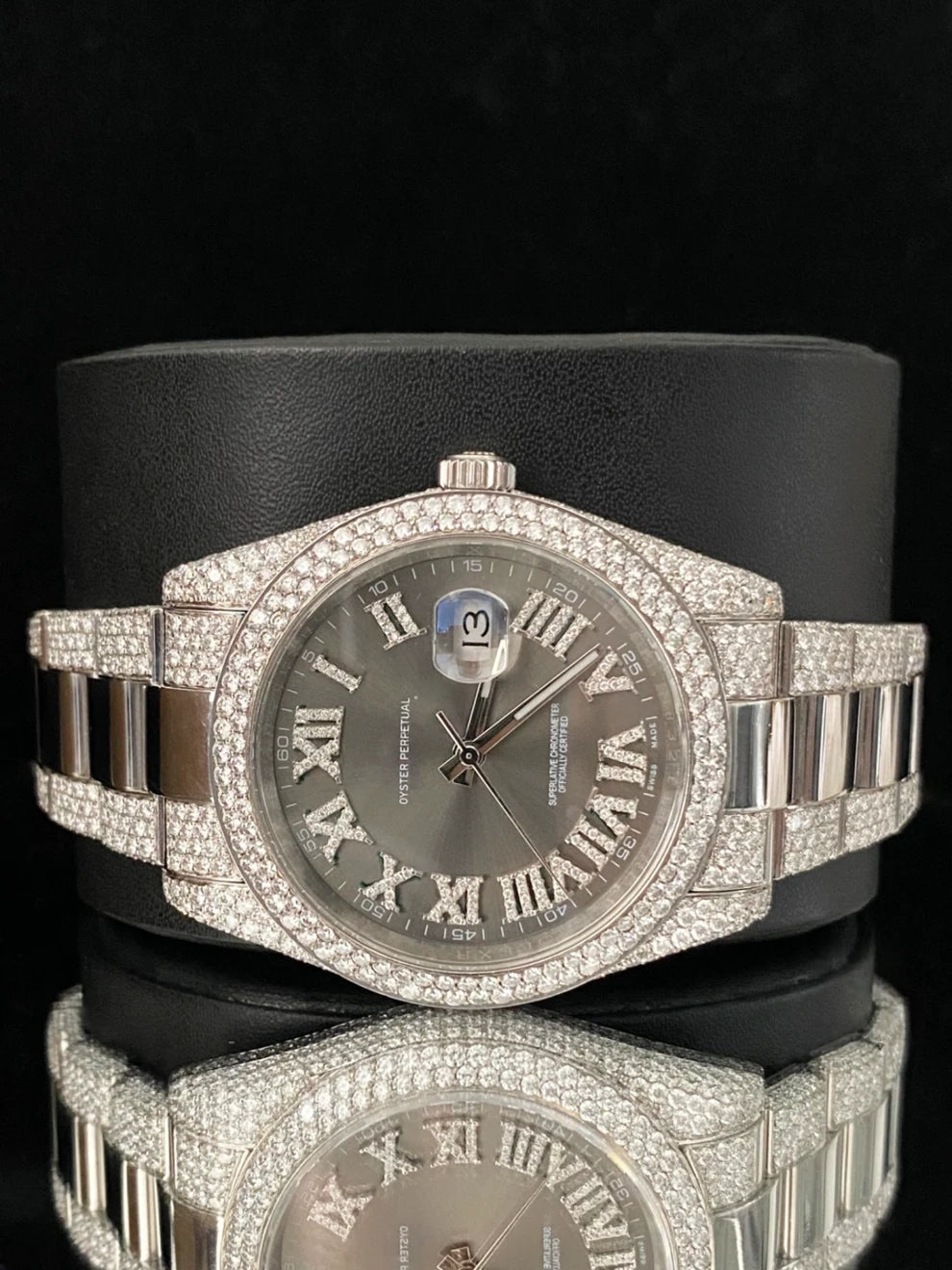 Men Luxury 41MM Gray Gradient Dial Moissanite Watch