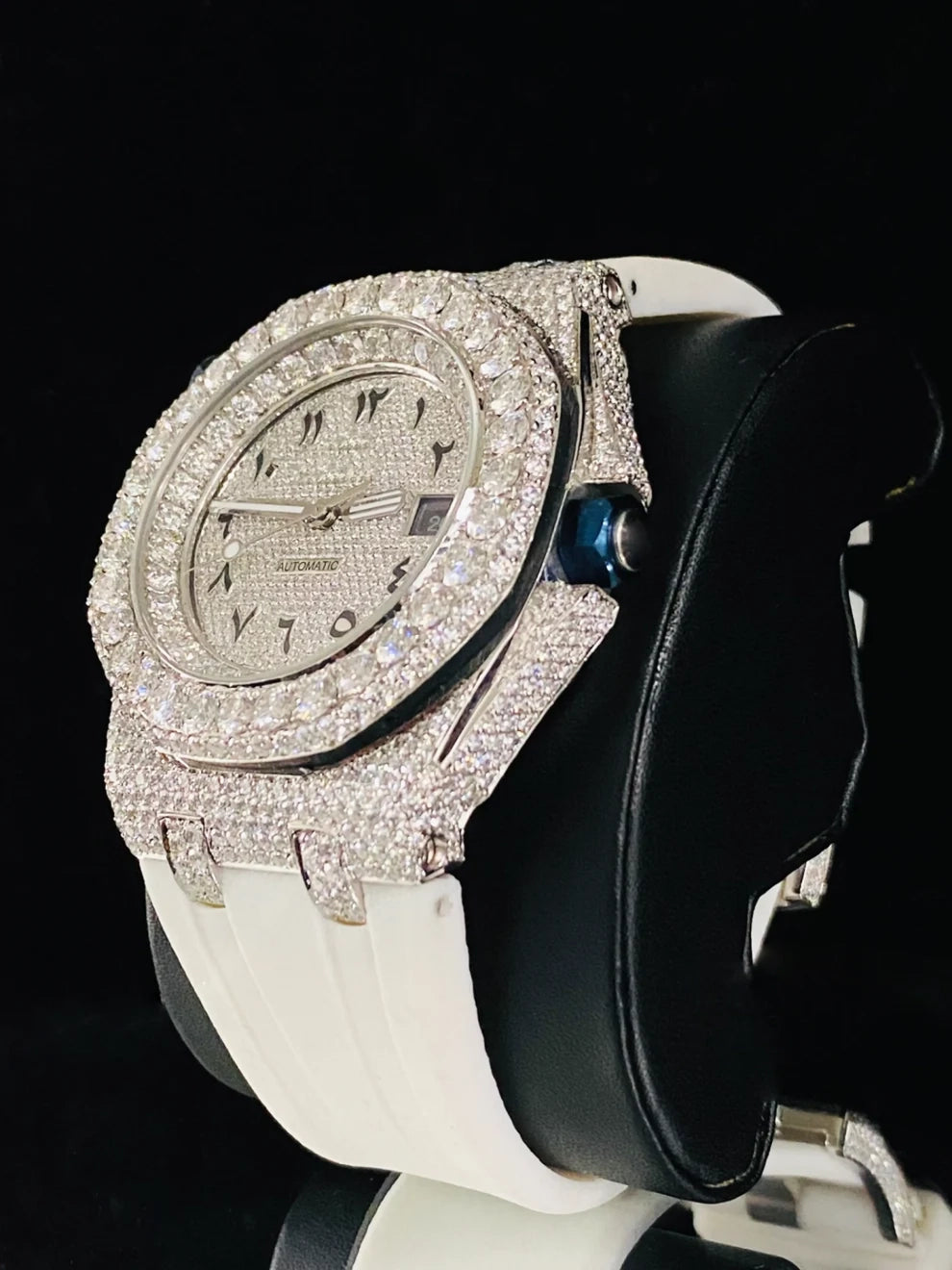 Stunning White Color Silicon Rubber Strap Moissanite Watch