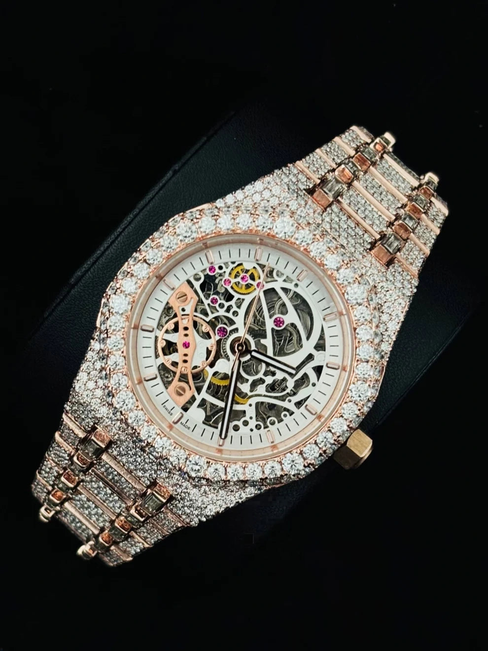 Two Tone Skeleton Fully Studded Moissanite Watch