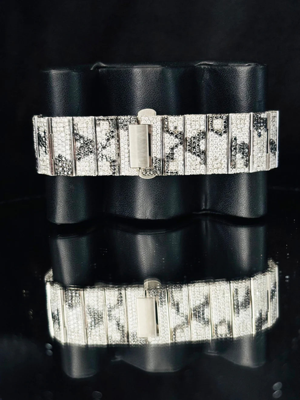 Roman Number Black & White Camo Style Moissanite Watch