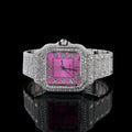 41MM Pink Dial Studded Moissanite Roman Number Watch