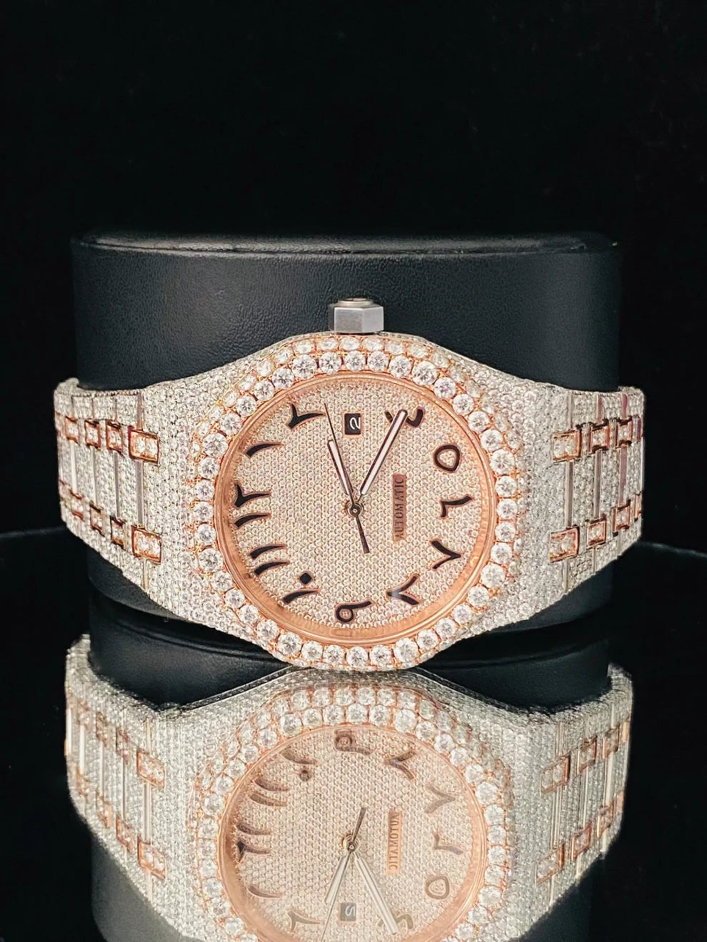 Two Tone Arabic Number Fully Iced Out Moissanite Watch