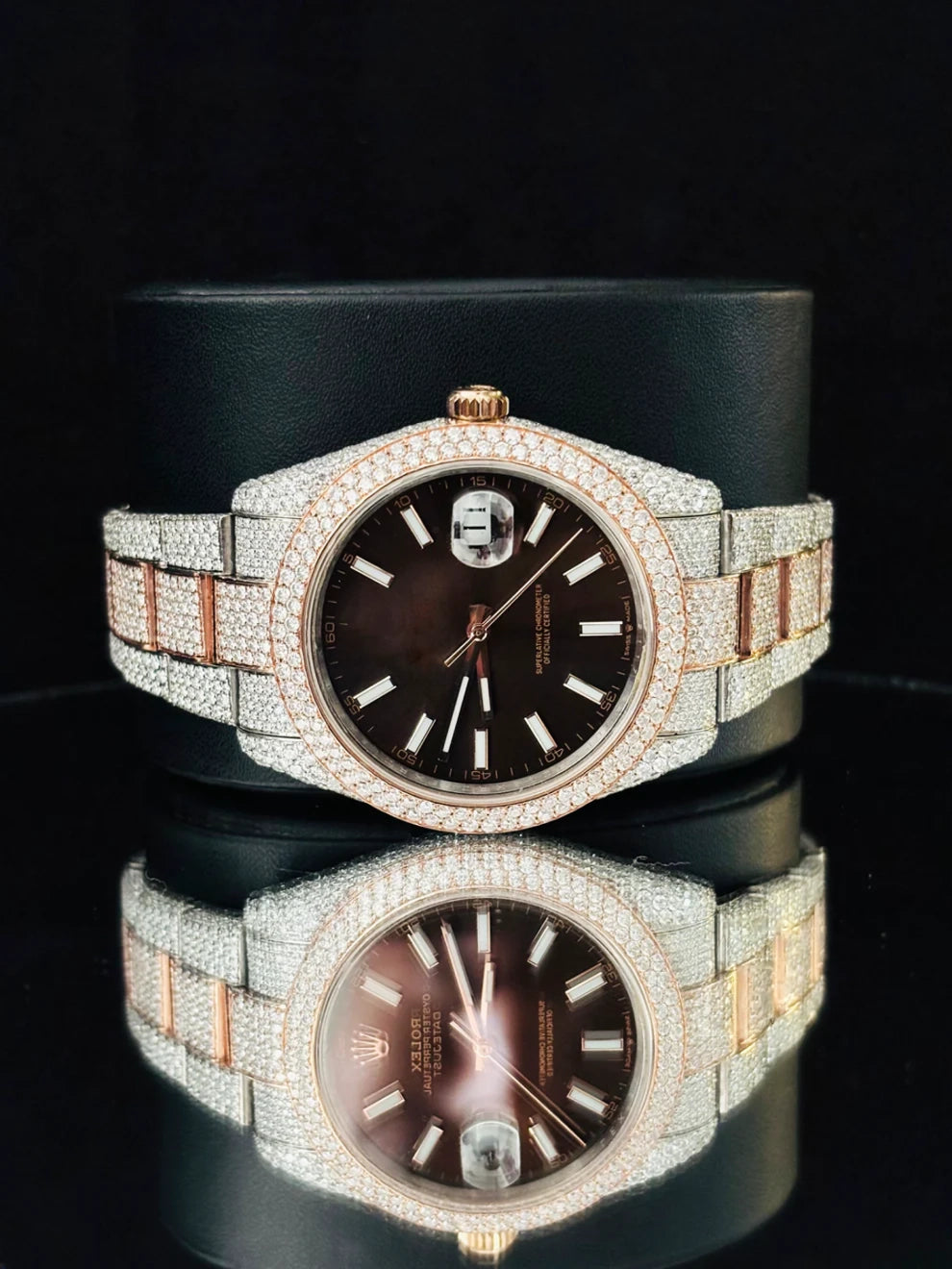 41MM Fully Iced Out Moissanite Chocolate Dial Watch
