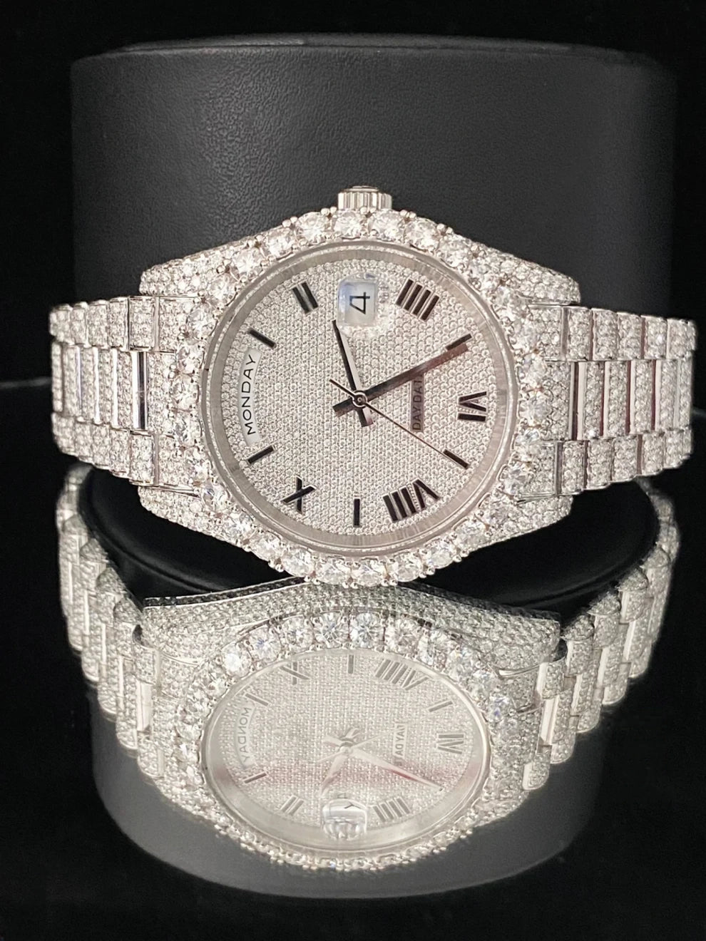 41MM Roman Number Fully Iced Out Moissanite Watch For Men