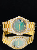 Men Luxury Green Dial Bezel Dial Real Moissanite Watch