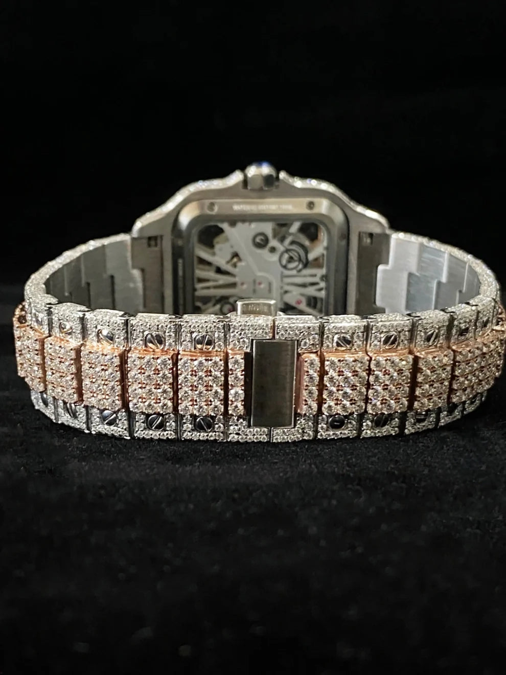 41MM Two Tone Fully Iced Out Skeleton Moissanite Watch for Men