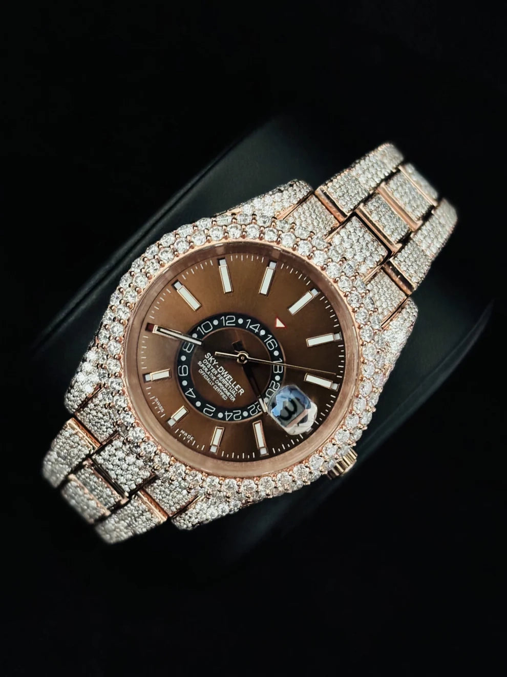 41MM Sky Dweller Chocolate Dial Moissanite Bust Down Watch