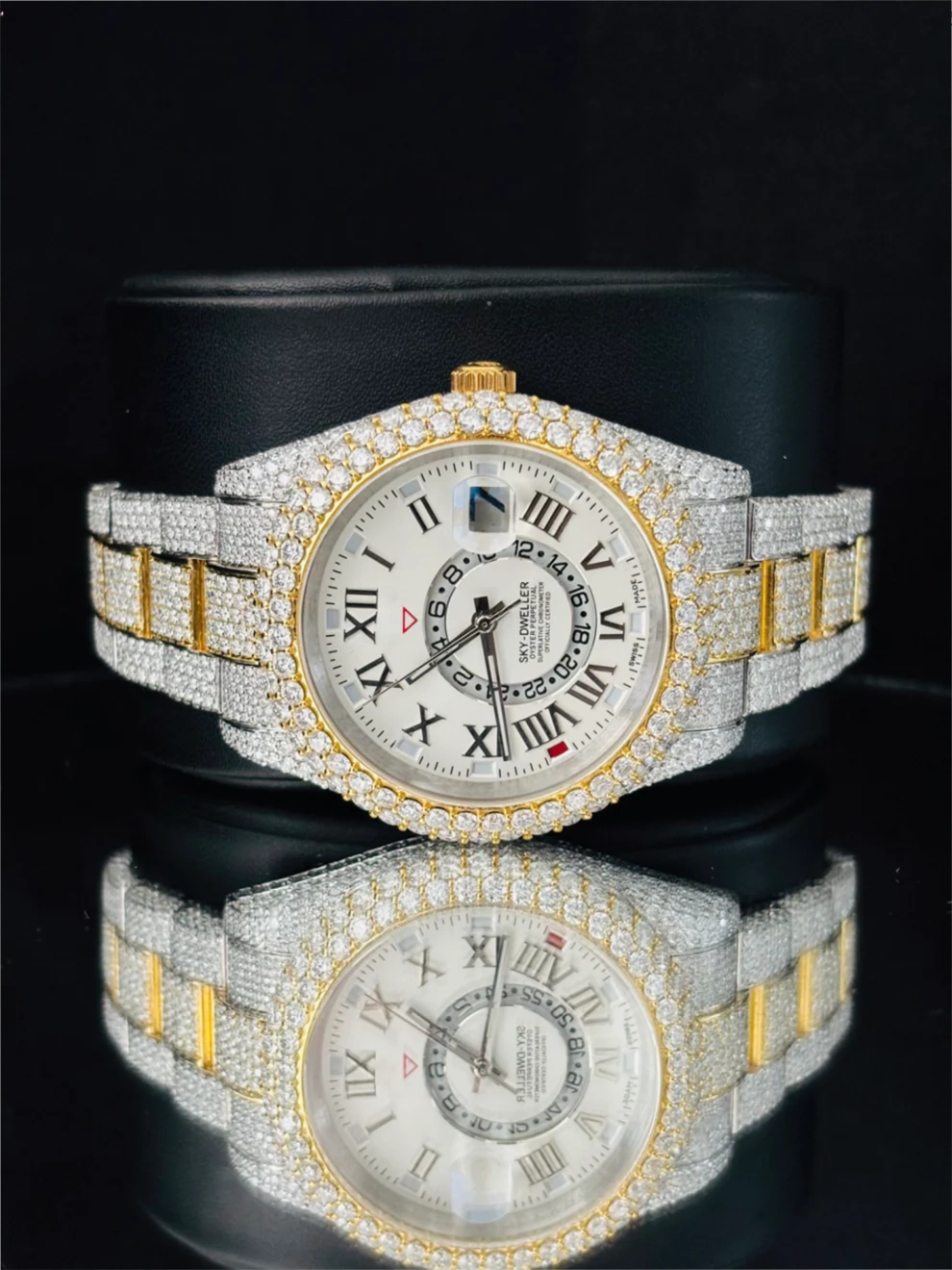 Sky Dweller Dial Roman Numerals Dual Tone Moissanite Watch