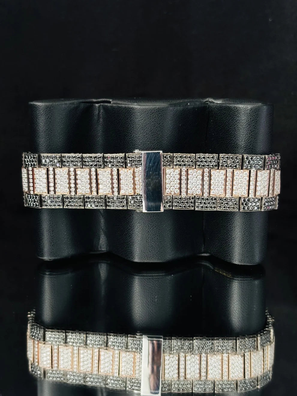 Dual Tone Black & White Diamond Iced Out Moissanite Watch