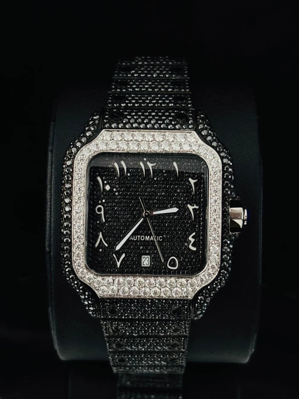 White & Black Diamond Arabic Number Automatic Watch