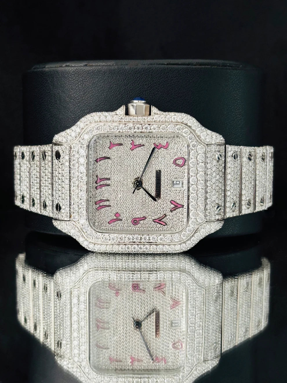 41MM Arabic Number Fully Iced Out Moissanite Watch For Men