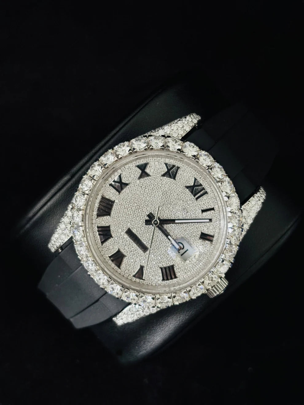 Luxury Roman Dial Iced Out Moissanite Automatic Watch