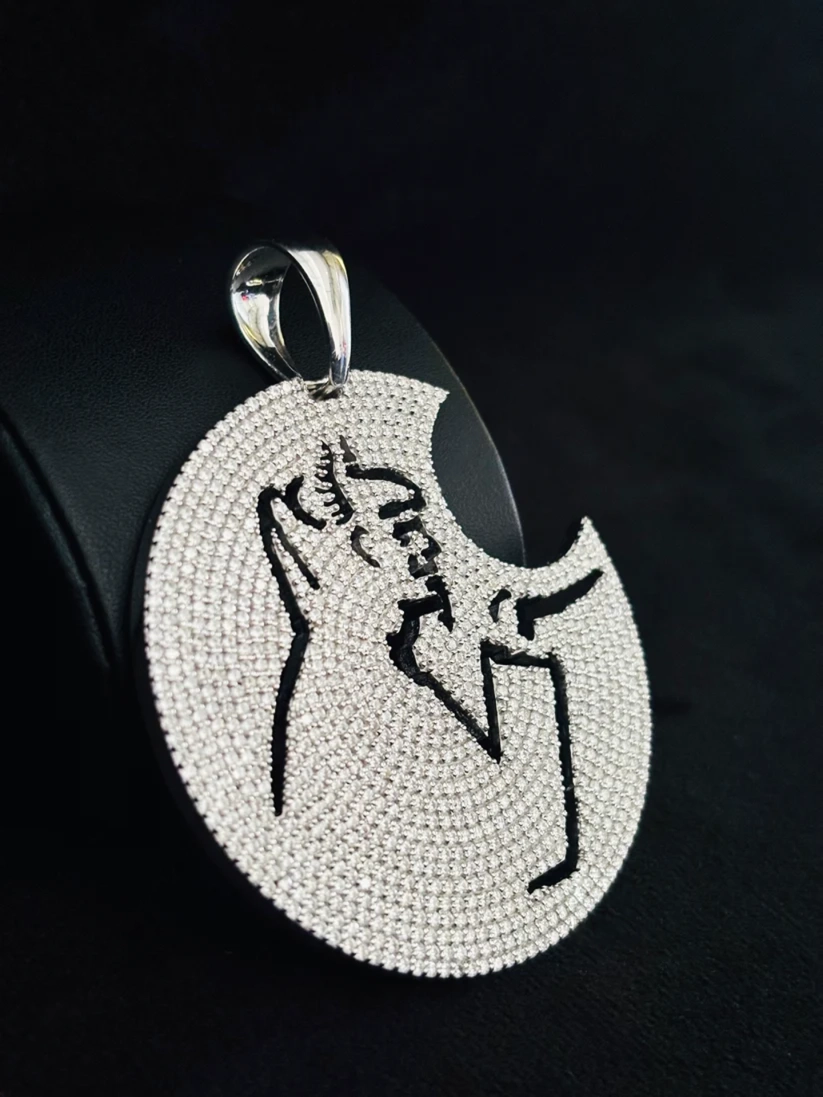 side view Moissanite Iced Out Hip Hop ICP Circle Charm Pendant For Men Half Moon Pendant Diamond RLP Logo Pendant 925 Silver Twiztid Pendant