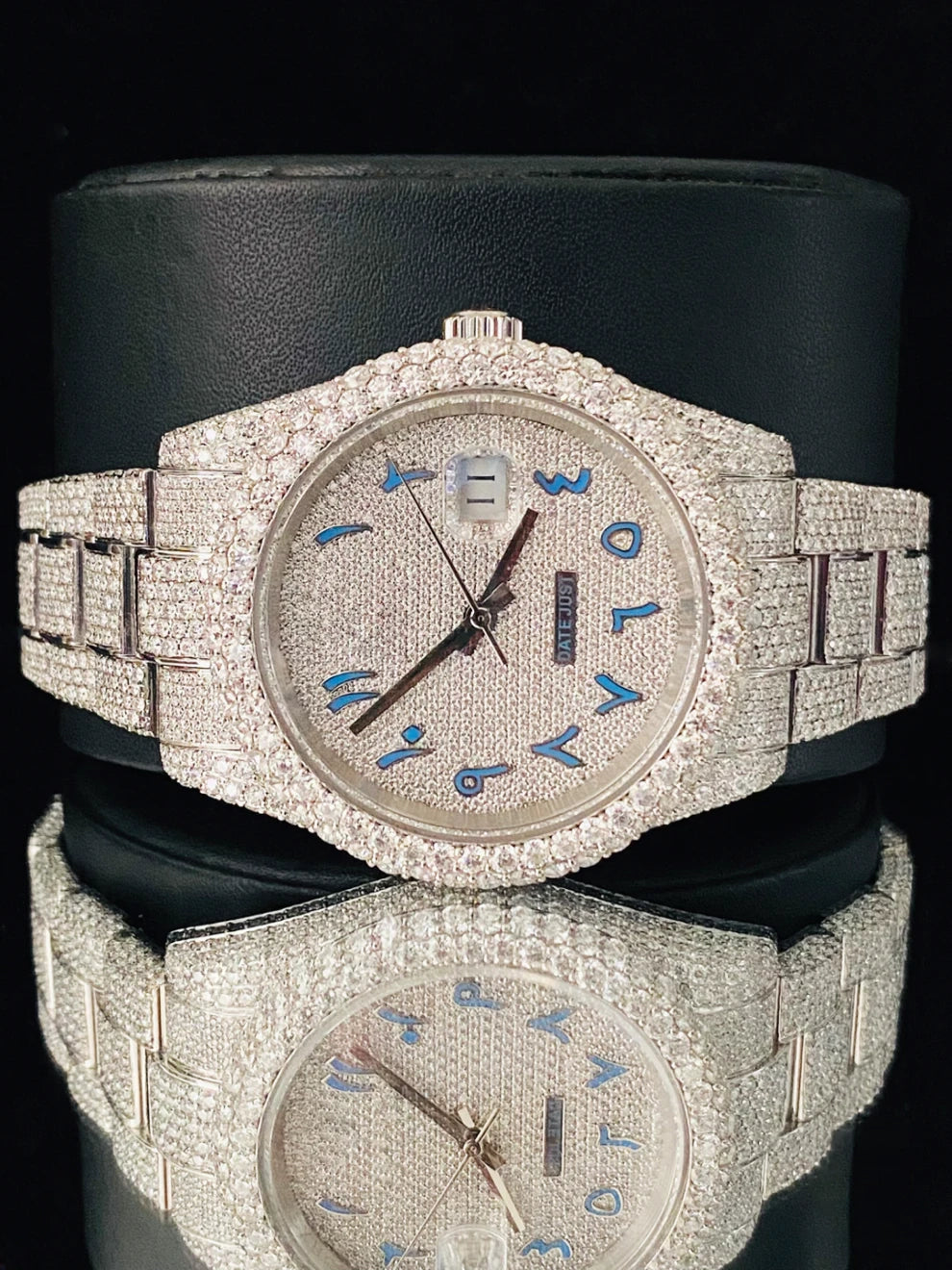 Fully Iced Out Arabic Dial Moissanite Diamond Watch