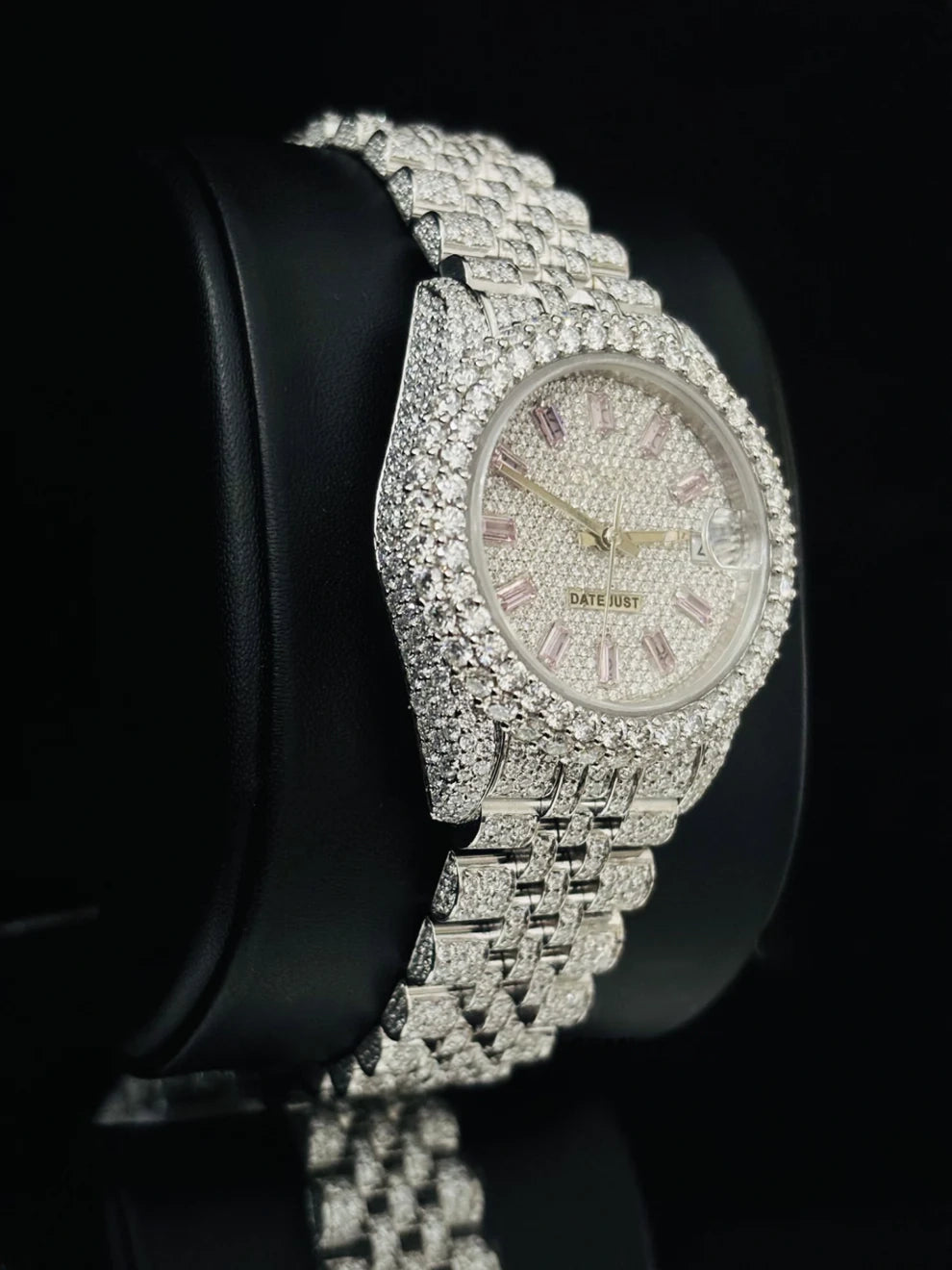 Baguette Bar Jubilee Strap Fully Studded Moissanite Watch