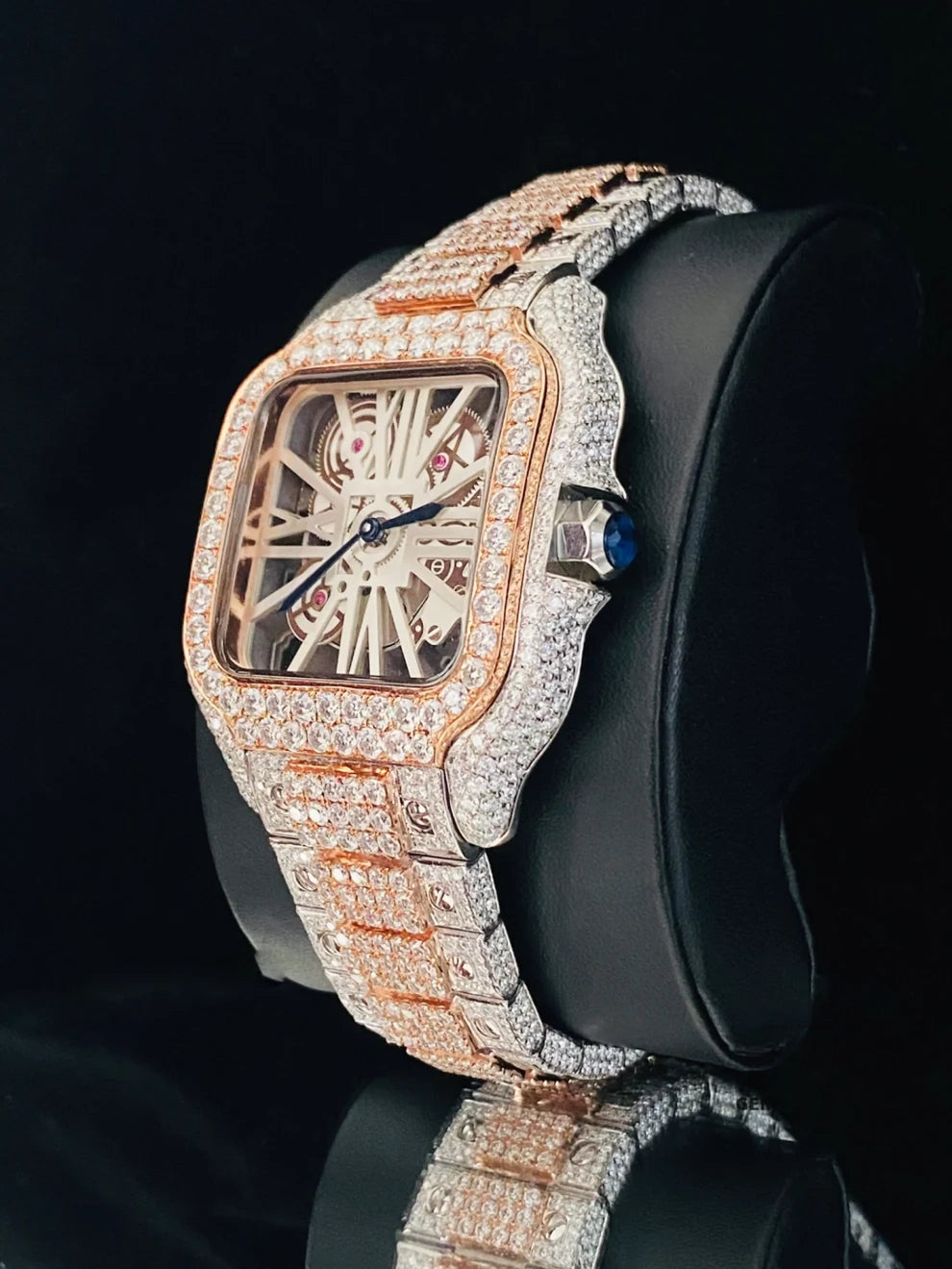 Fully Iced Out Two Tone Skeleton Dial VVS Moissanite Watch